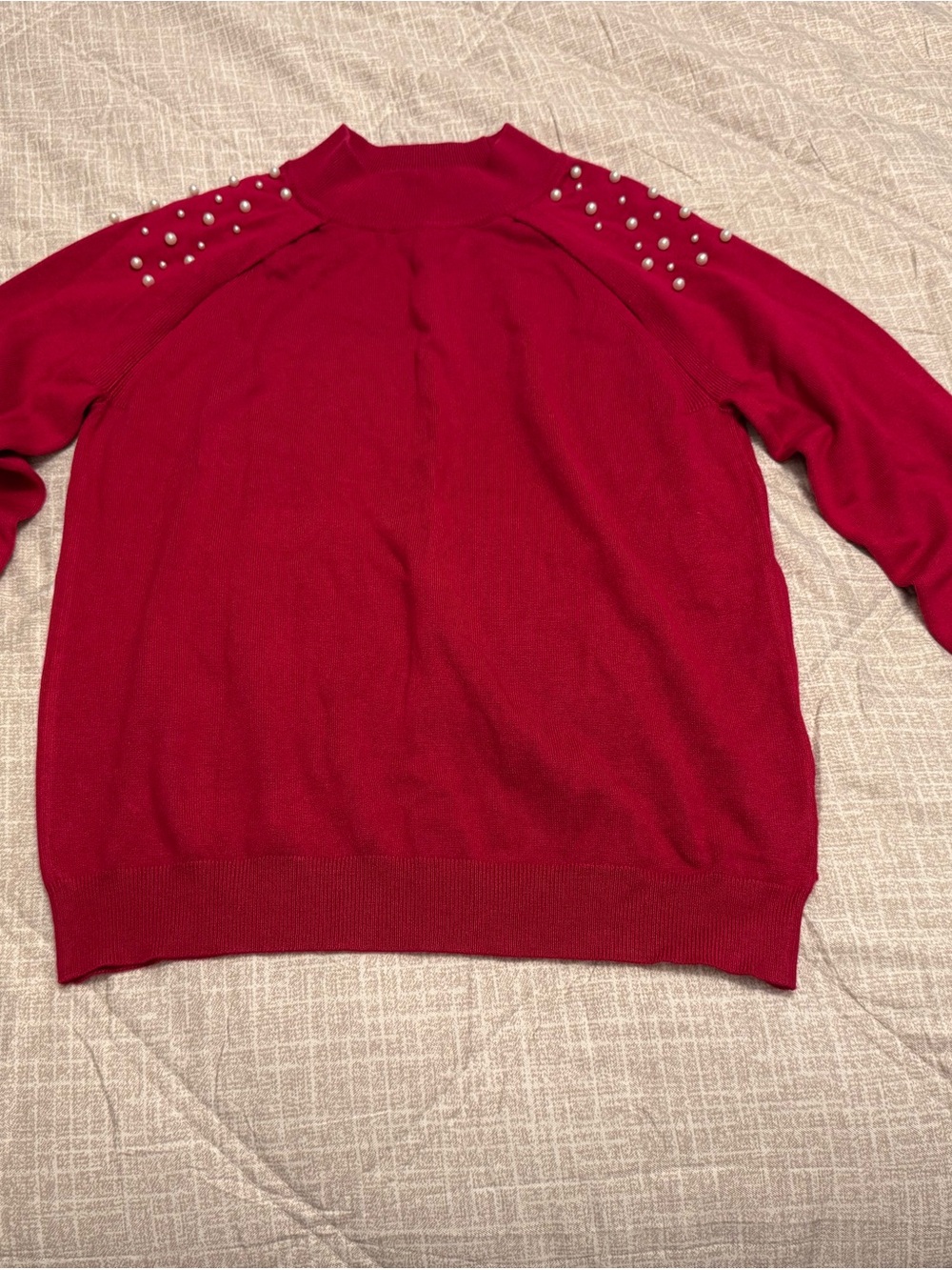 Joseph A Red Pearl-Embellished Turtleneck longsleeve Sweater